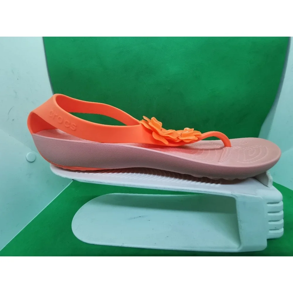 Crocs Serena Flower Embellished Flip Sandal Womens Siz 11 Bright Coral/Melon NEW